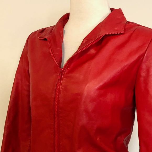 Vintage 'Eaton' Cherry-Red Leather Bomber Jacket - Picture 5 of 14